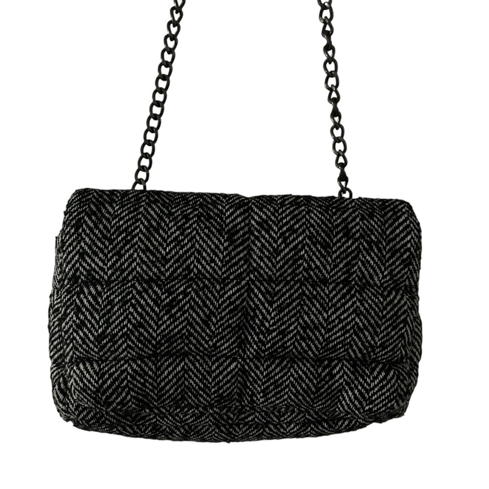 Zara Quilted Tweed Herringbone Shoulder Bag With a Chain Strap Bag